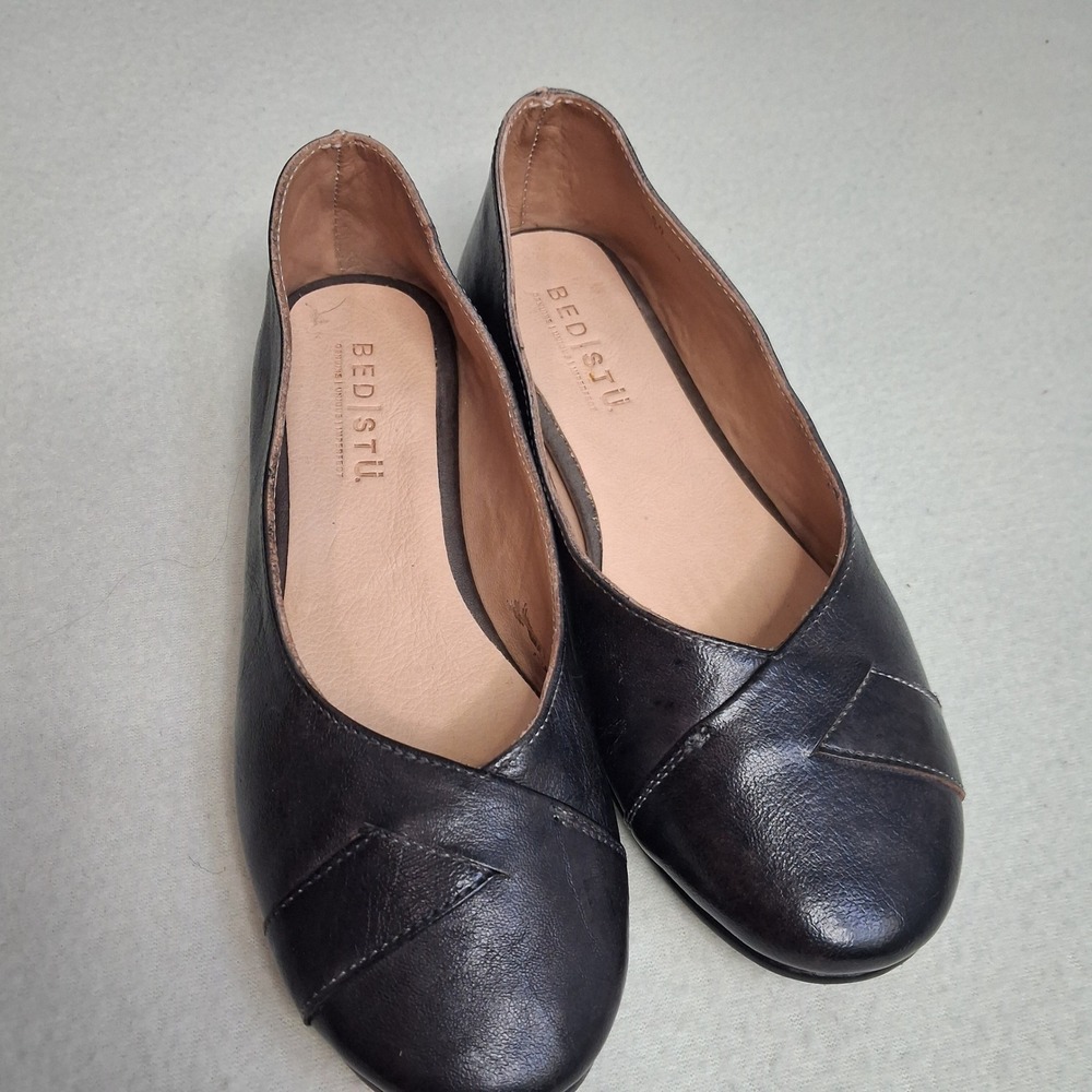 Bed Stu Brown‎ Leather Ballet Flats Crossover Round Toe Slip On Shoes Womens 6